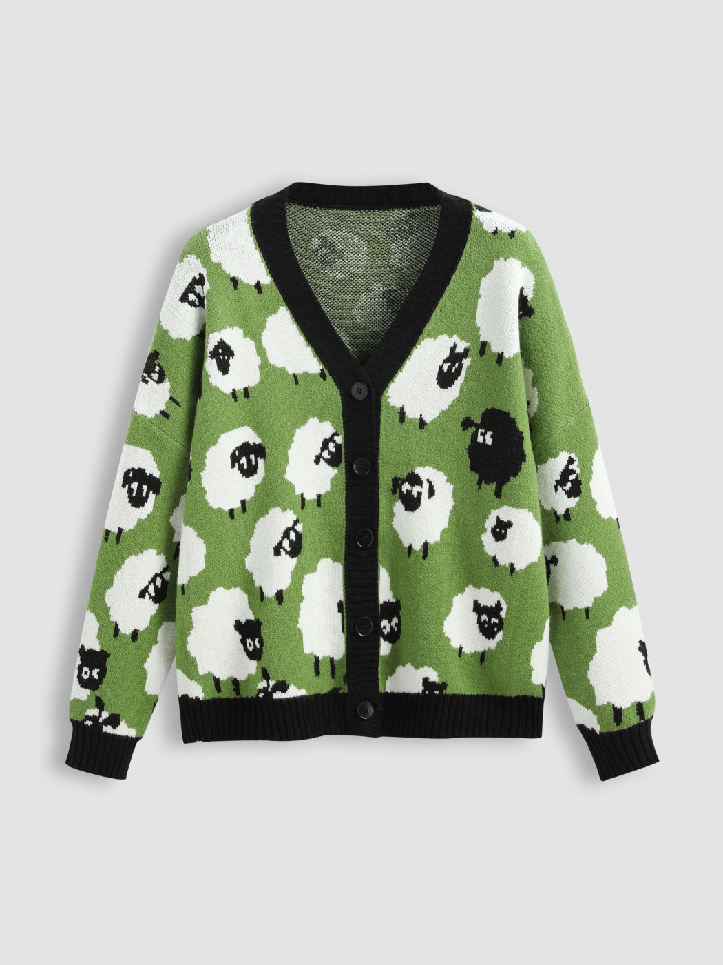 Sheep Embroidered Lantern Sleeve Cardigan