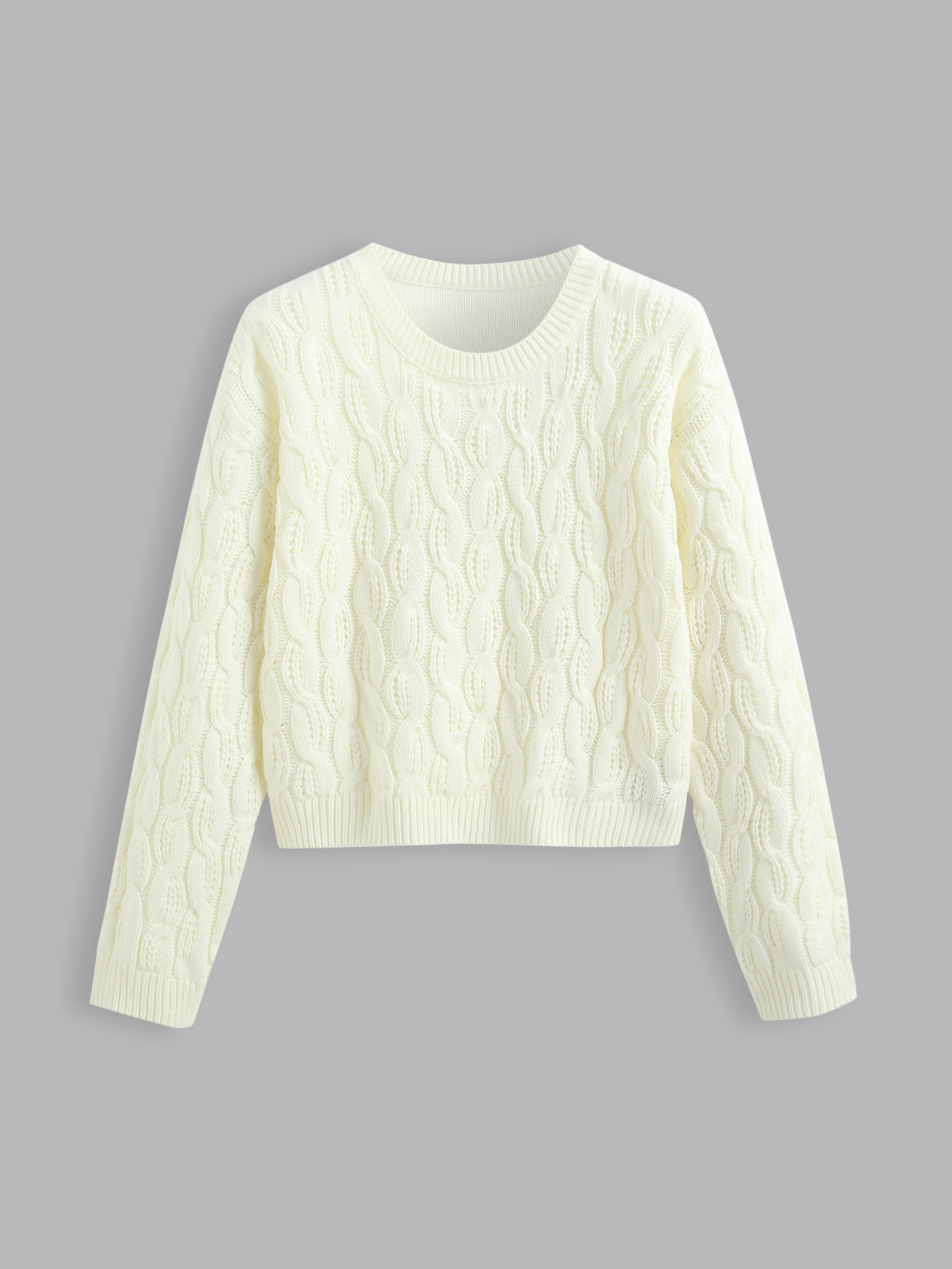 Round Neck Cable Knit Sweater