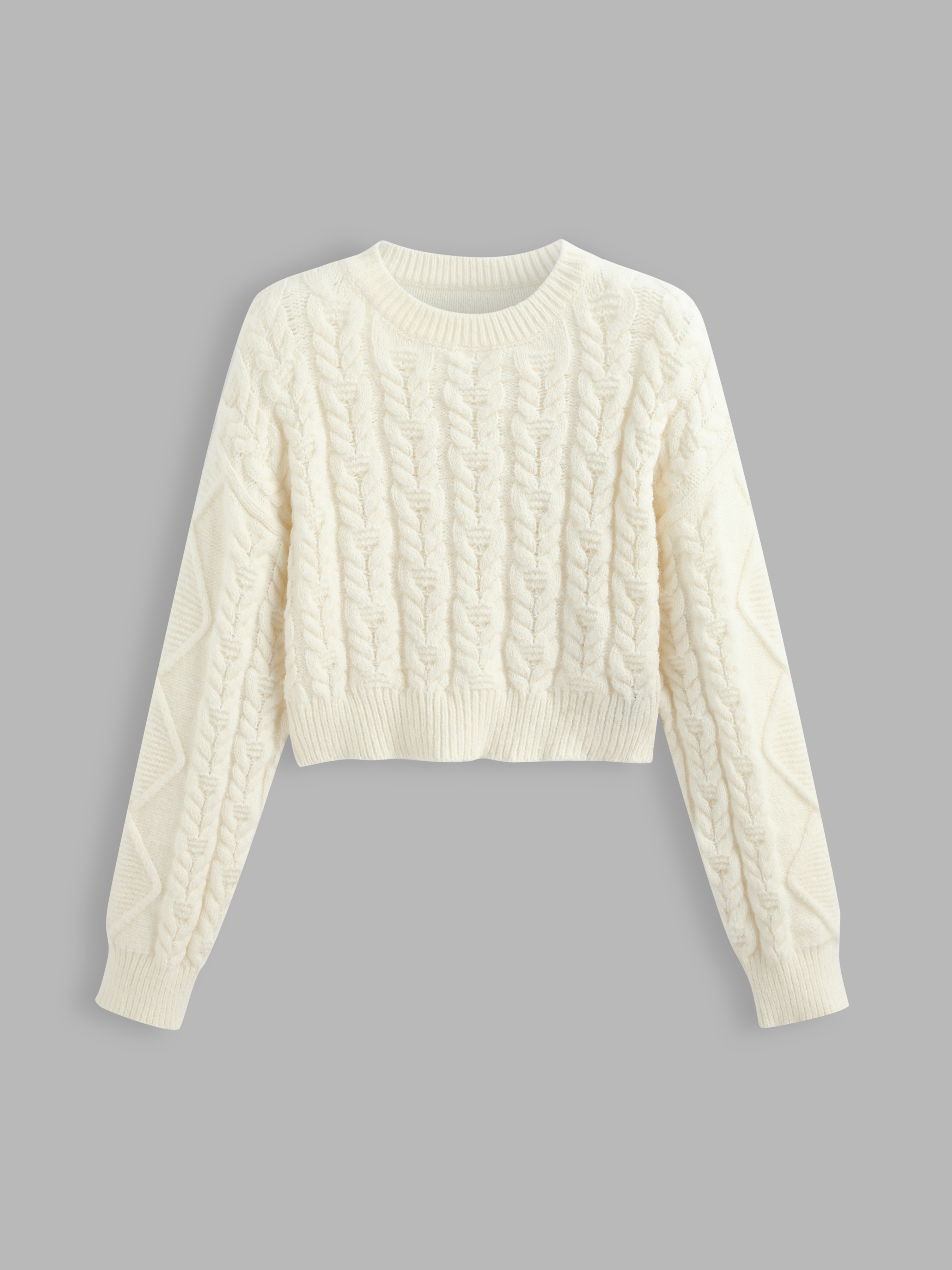 Round Neck Solid Rib Knit Crop Sweater For School Daily Casual