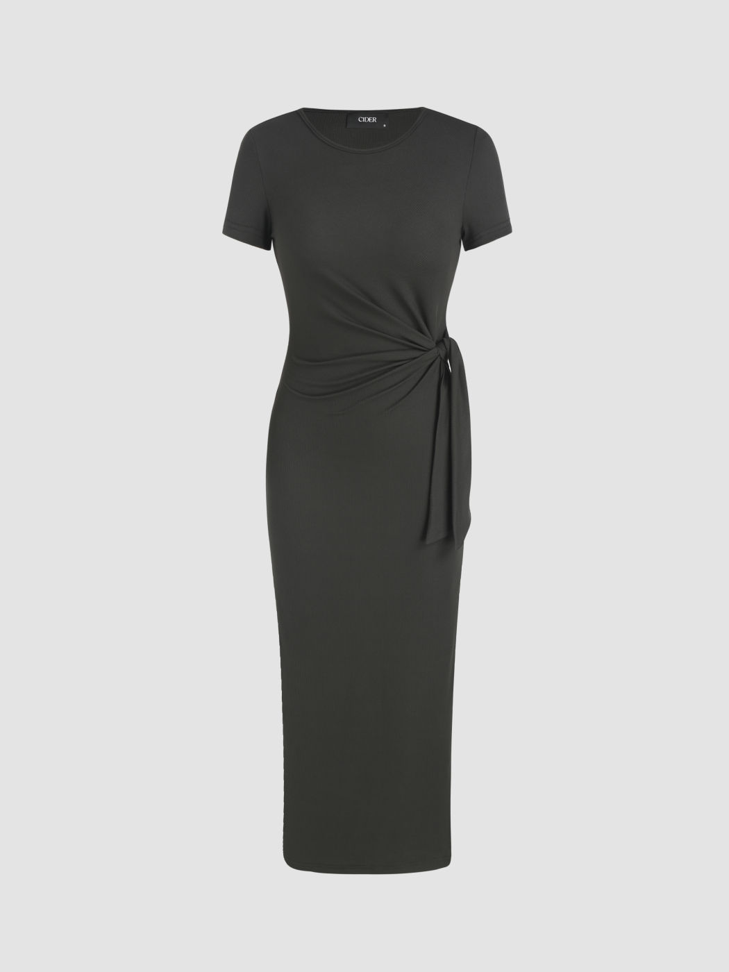 Round Neckline Bowknot Solid Split Midi Dress