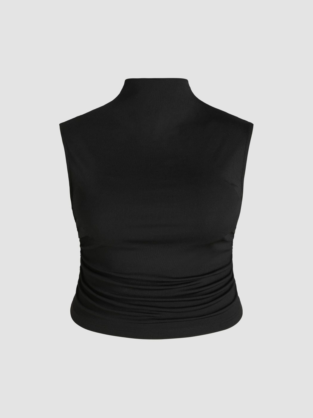 Solid High Neck Sleeveless Ruched Tank Top Curve & Plus