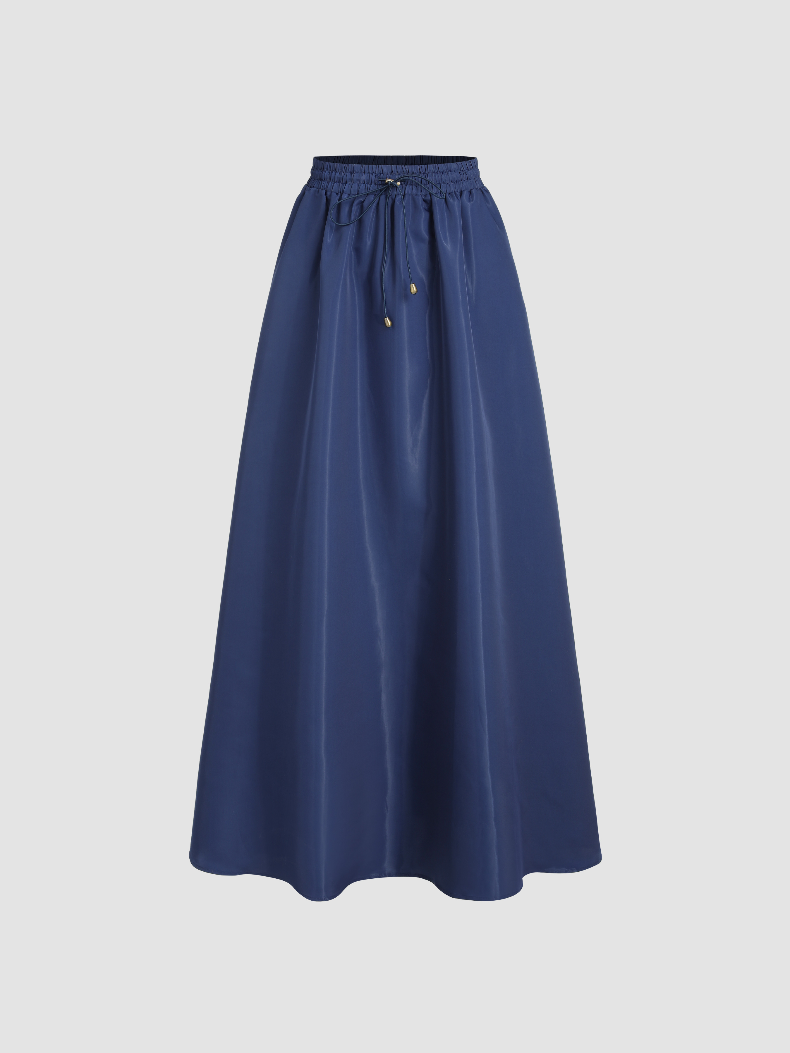 Solid Mid Waist Ruffle Bowknot Maxi Skirt Cider