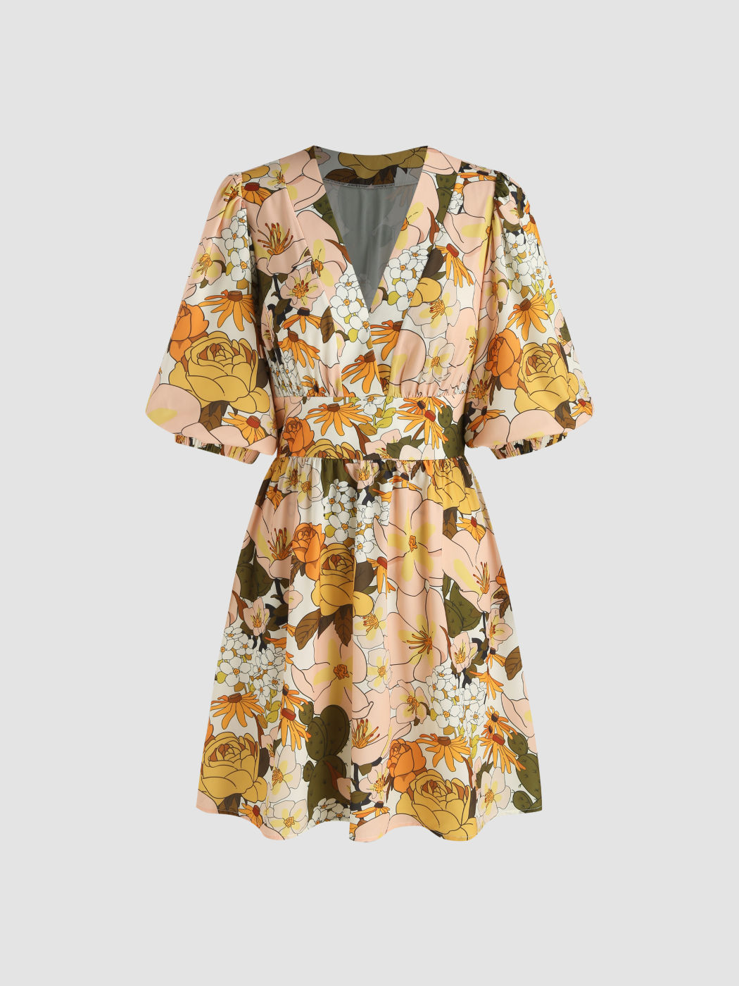 Woven Floral V-neck Ruffle Mini Dress For Vacation Holiday