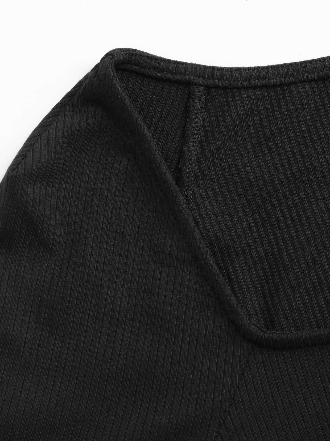 Square Neck Solid Long Sleeve Tee