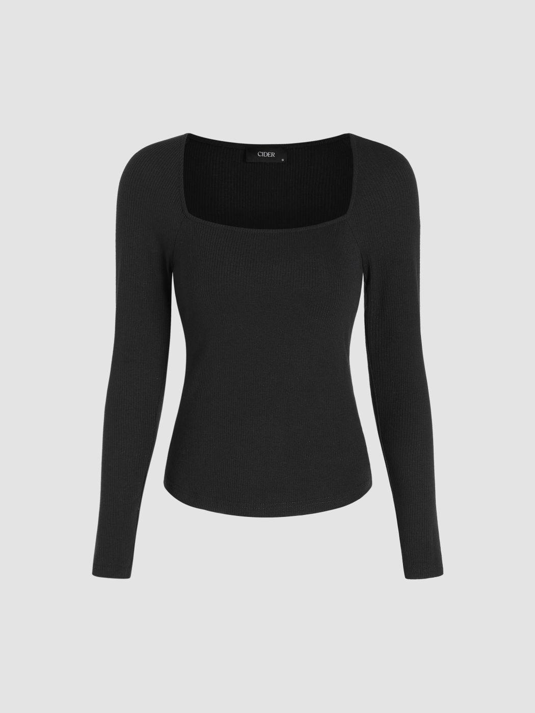Square Neck Solid Long Sleeve Tee
