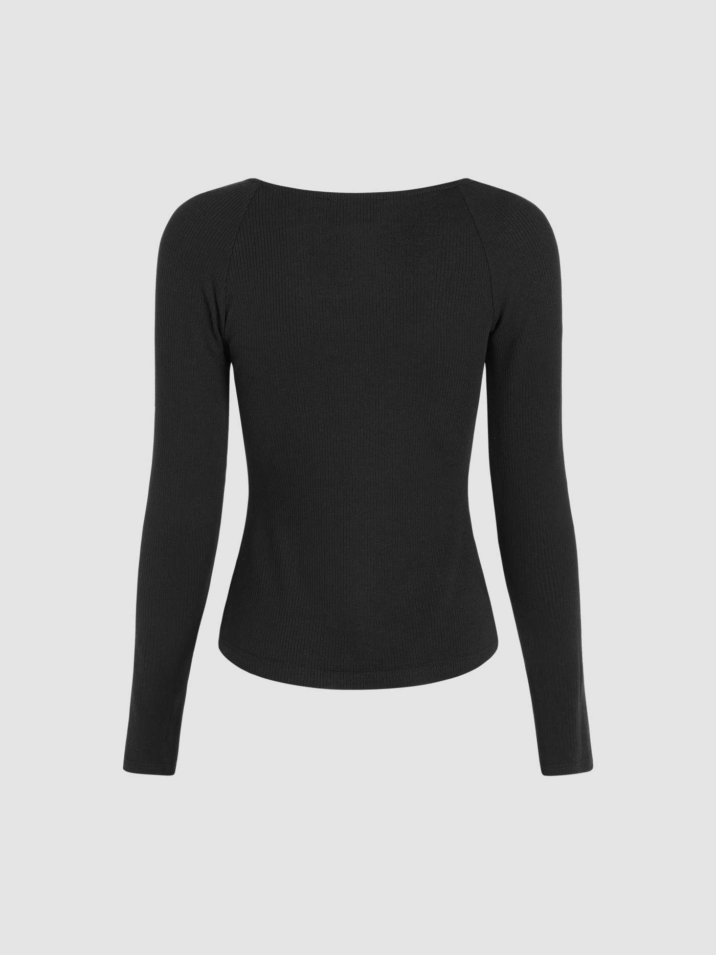 Square Neck Solid Long Sleeve Tee