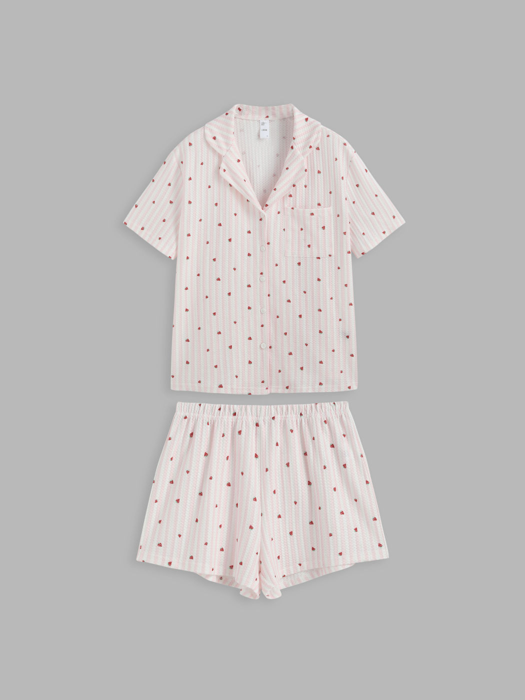 Kragen Streifen Erdbeere Kurzärmliges Oberteil & Mittelbund Shorts Lounge-Set