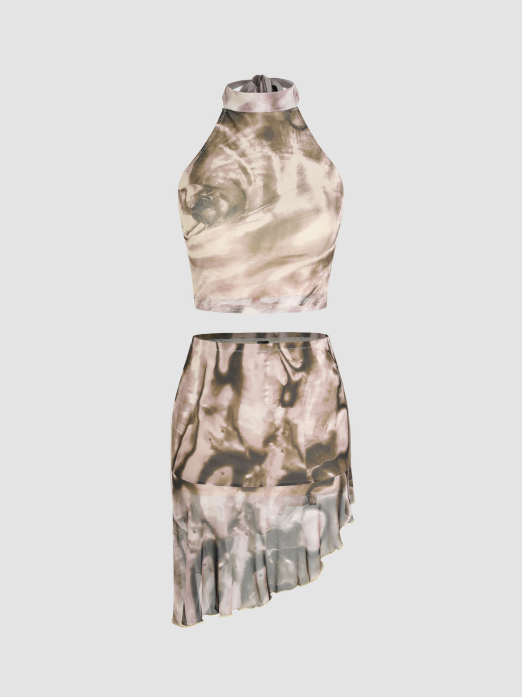 Fringe Halter Crop Top & Tiered Ruffle Mini Skort Set (Skort Only)