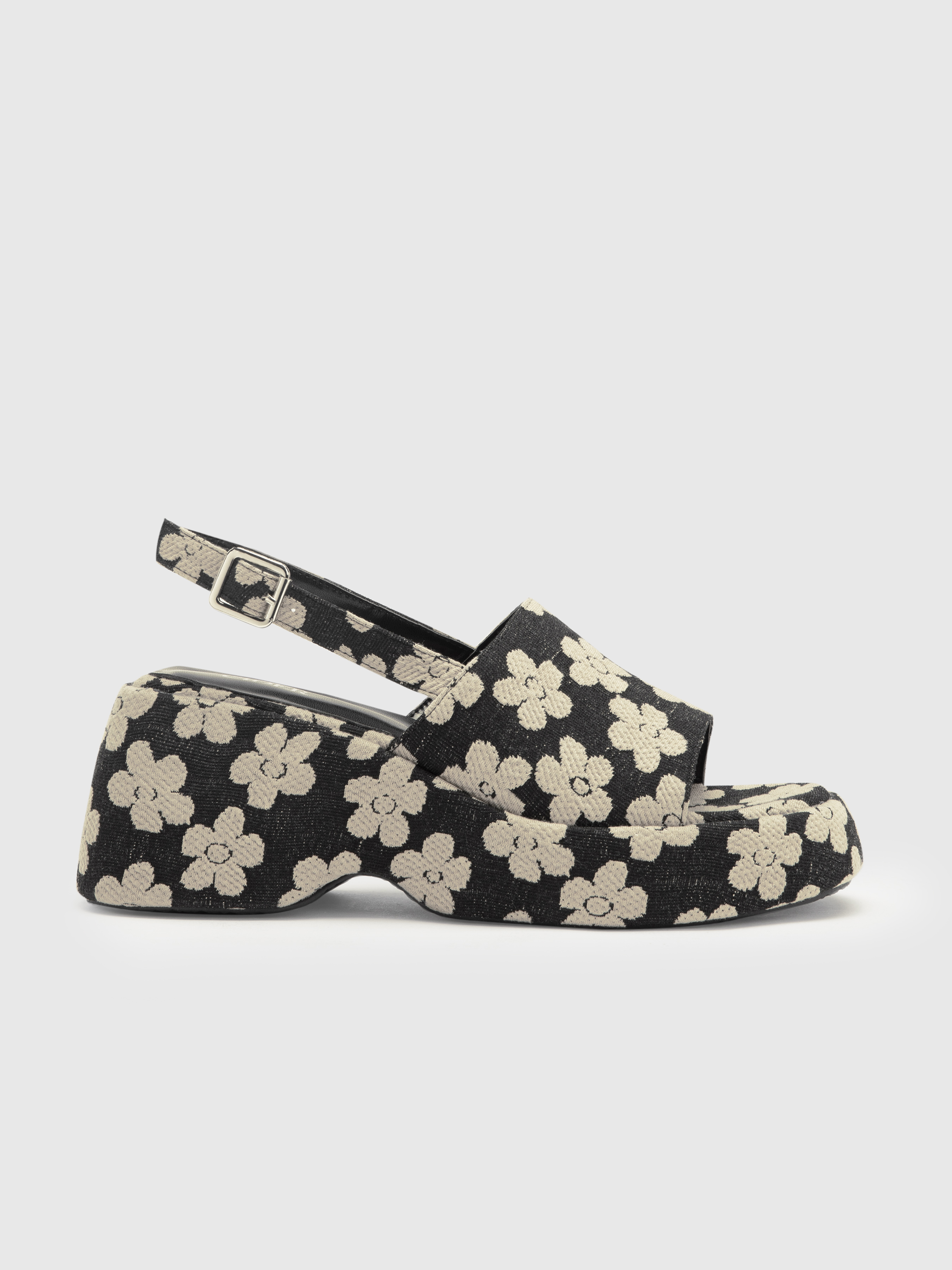 Floral Slingback Single Band Chunky Heels - Cider