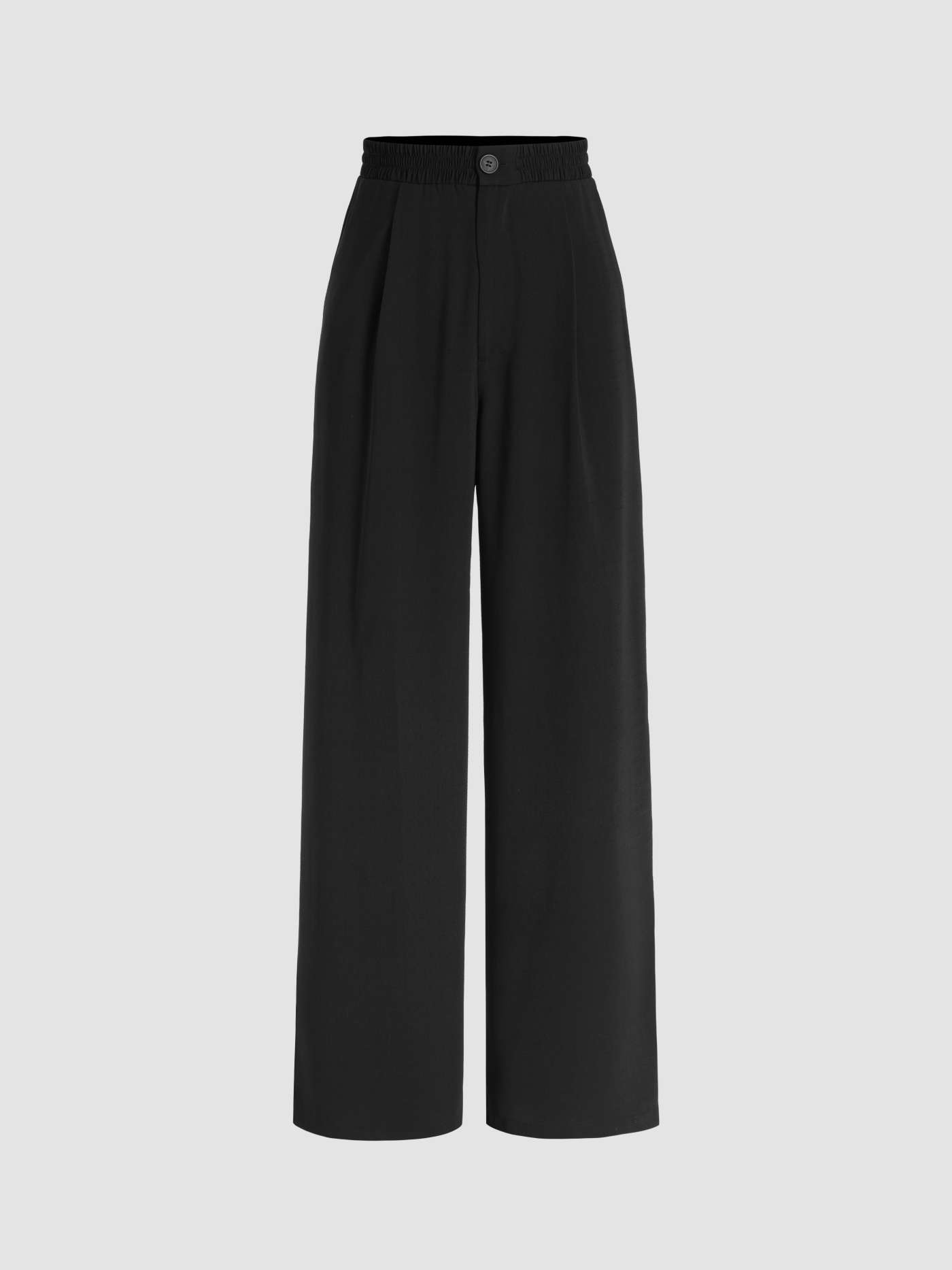 Solid High Waist Pleated Wide Leg Trousers