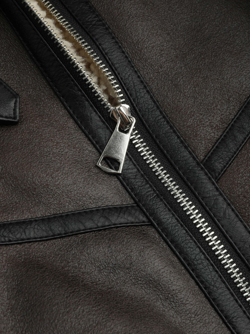  Shearling Drop Shoulder Reißverschluss Biker Jacke