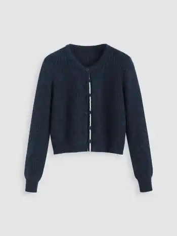 Wollmischung Strick Rundhalsknopf Strickjacke & Cord Mid Rise Faltenrock Set