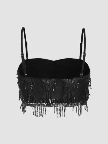 Sequins Tassel Crop Cami Oberteil