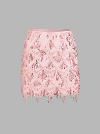 Sequins-Tassel-Mittellänger Minikirt