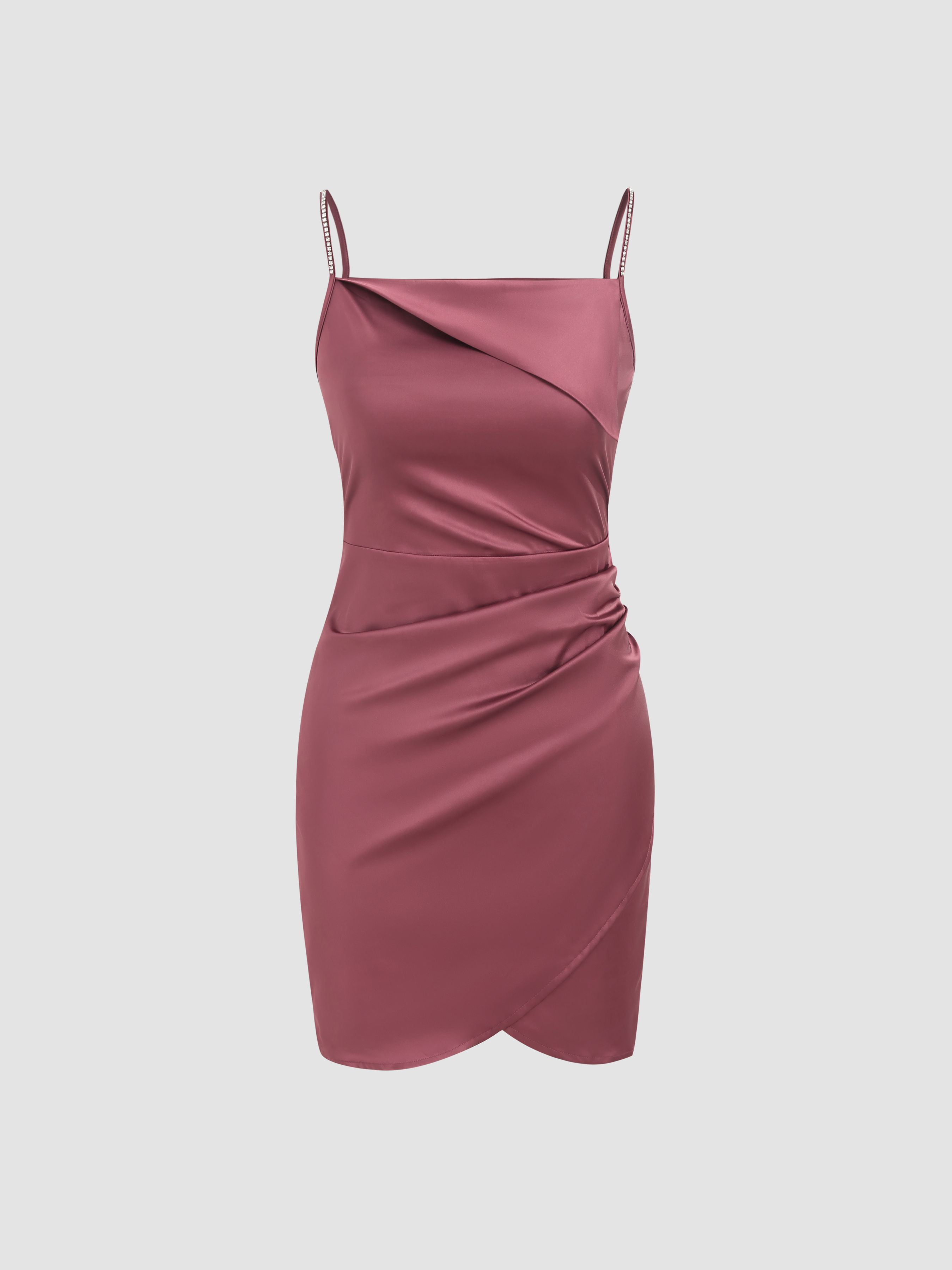 Satin Square Neck Ruched Mini Dress Cider 0092