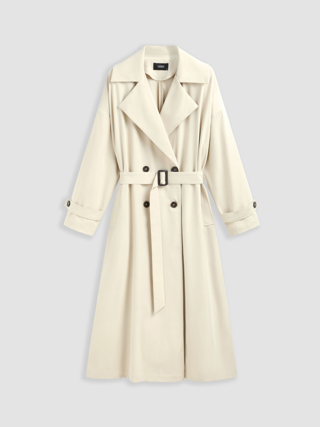 Oversized Solid Collar Long Trench Coat With Belt - Cider