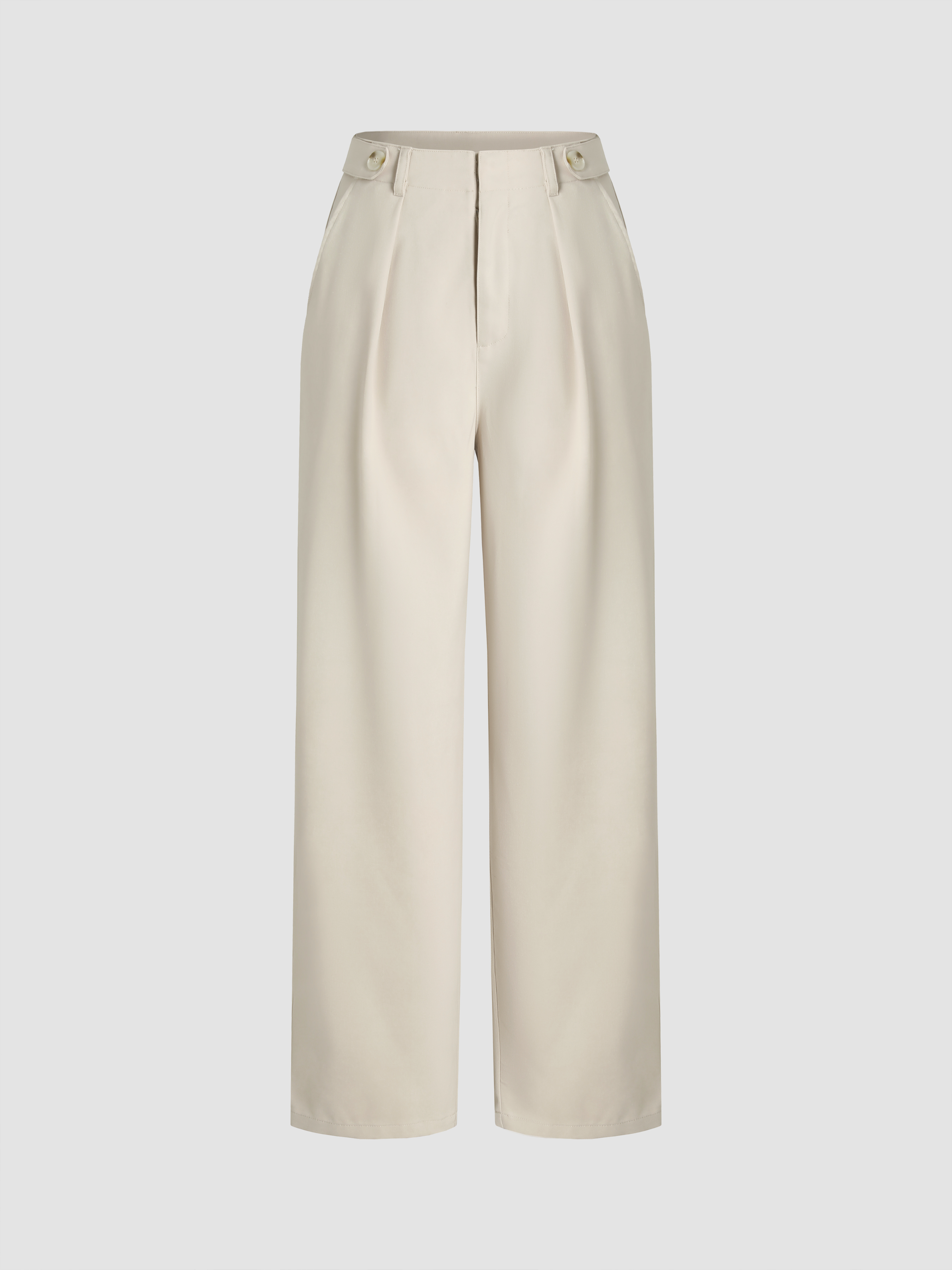 Mid Waist Pleated Button Tapered Trousers Cider