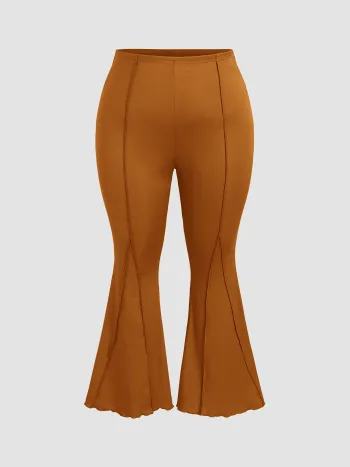 High Waist Solid Stitch Flared Trousers Curve & Plus