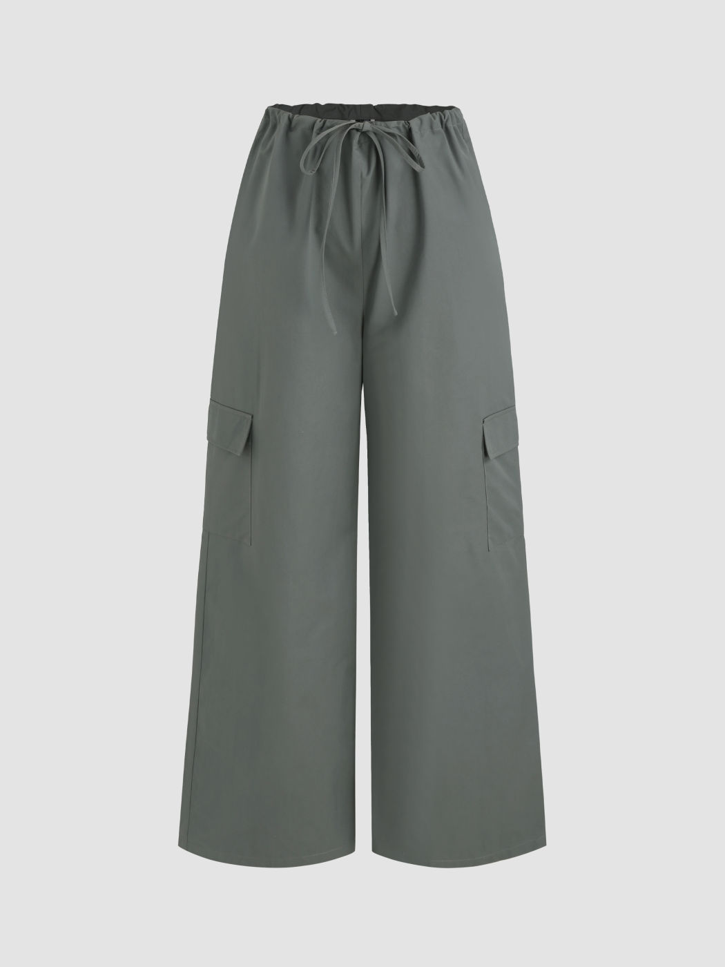 Hose mit hoher Taille, soliden Taschen und weitem Bein