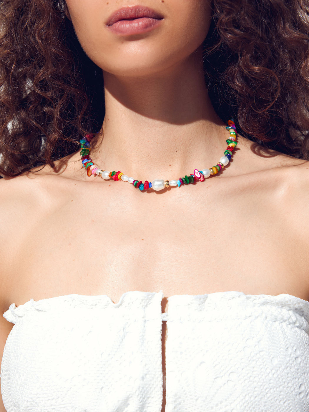 Faux Pearl & Stone Beaded Necklace