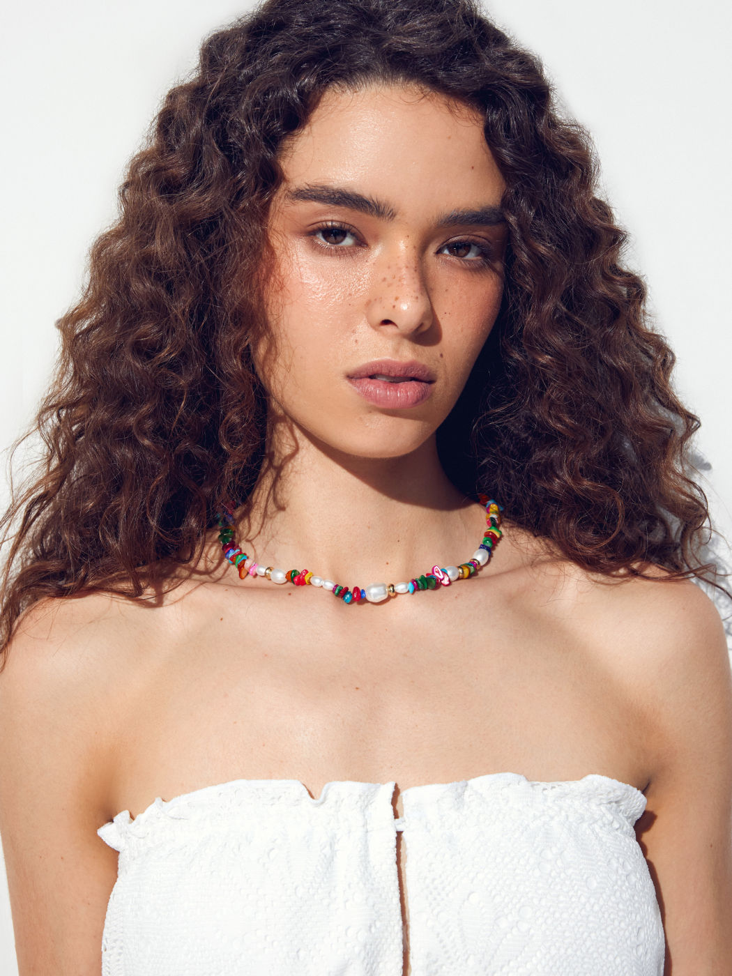 Faux Pearl & Stone Beaded Necklace