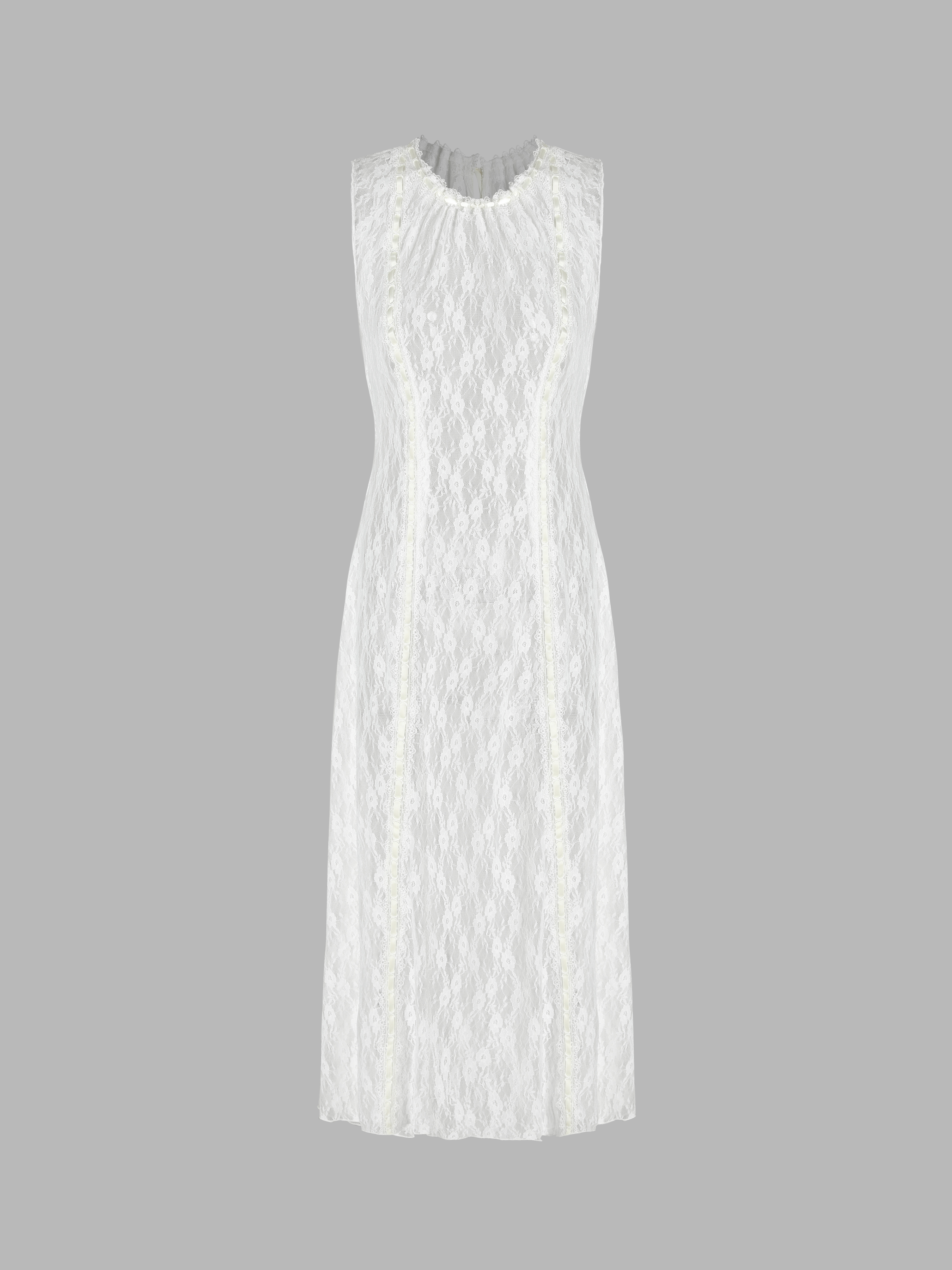 Floral Lace Round Neckline Tank Maxi Dress Cider