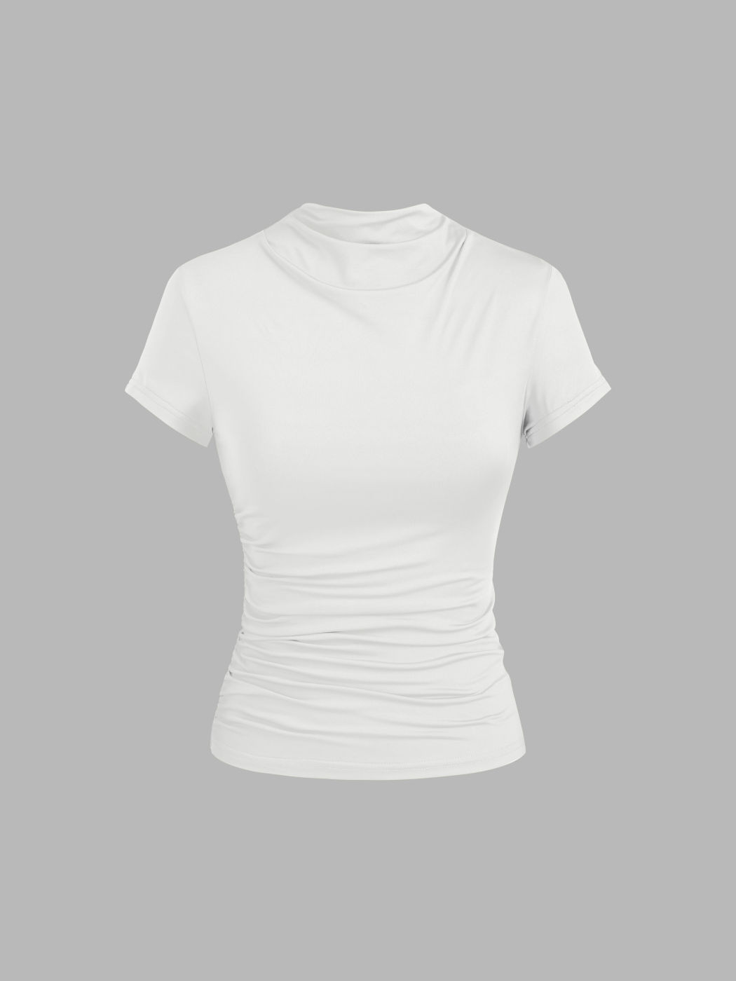High Neck Ruched Short Sleeve Tee