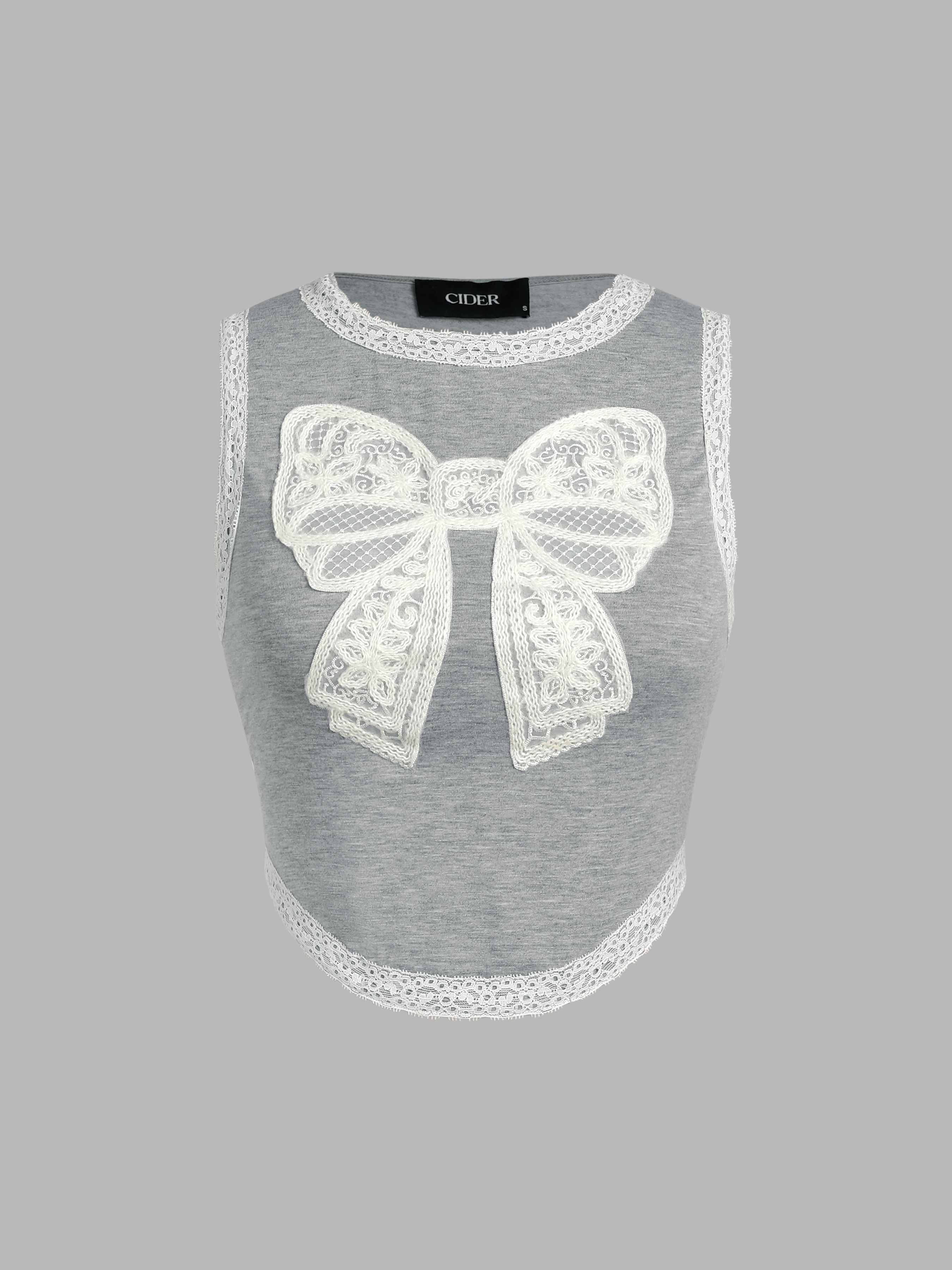 トップス CODE A front ribbon jersey tops Jersey Round Neckline Lace Bow Crop Top For Daily Casual