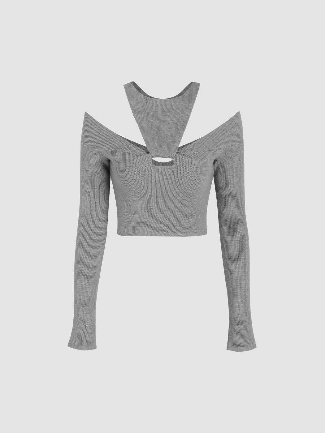 Knit Fabric Round Neckline Solid Knitted Twist Crop Long Sleeve