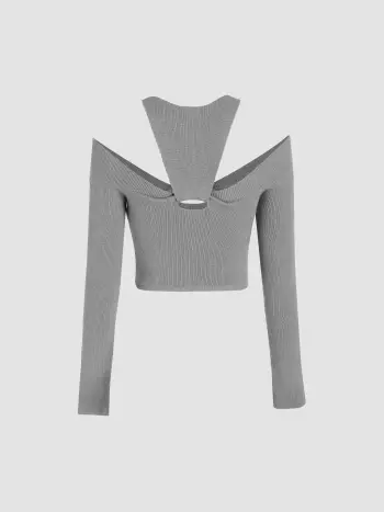 Top a manica lunga con scollo rotondo e lavorazione a maglia solida Twist Crop