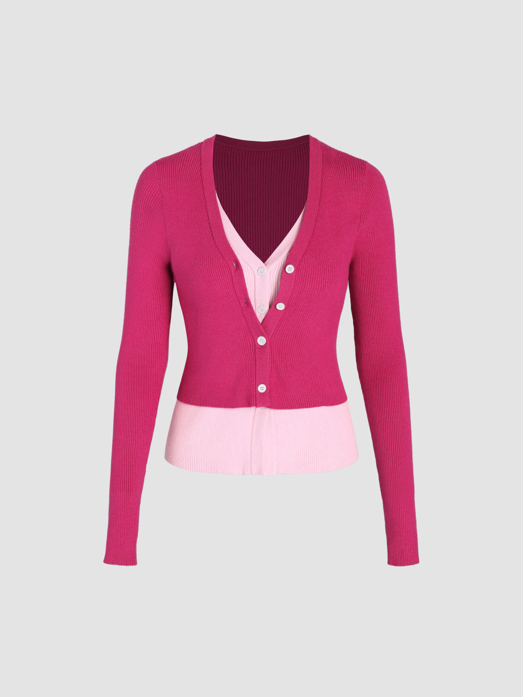 Cardigan in due pezzi con bottoni finti con scollo a V in maglia