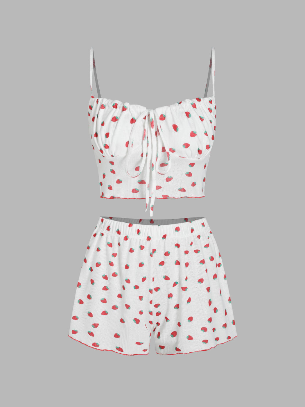 Pajamaset mit Erdbeerdruck, geknotetem Tanktop und Hochbundshorts