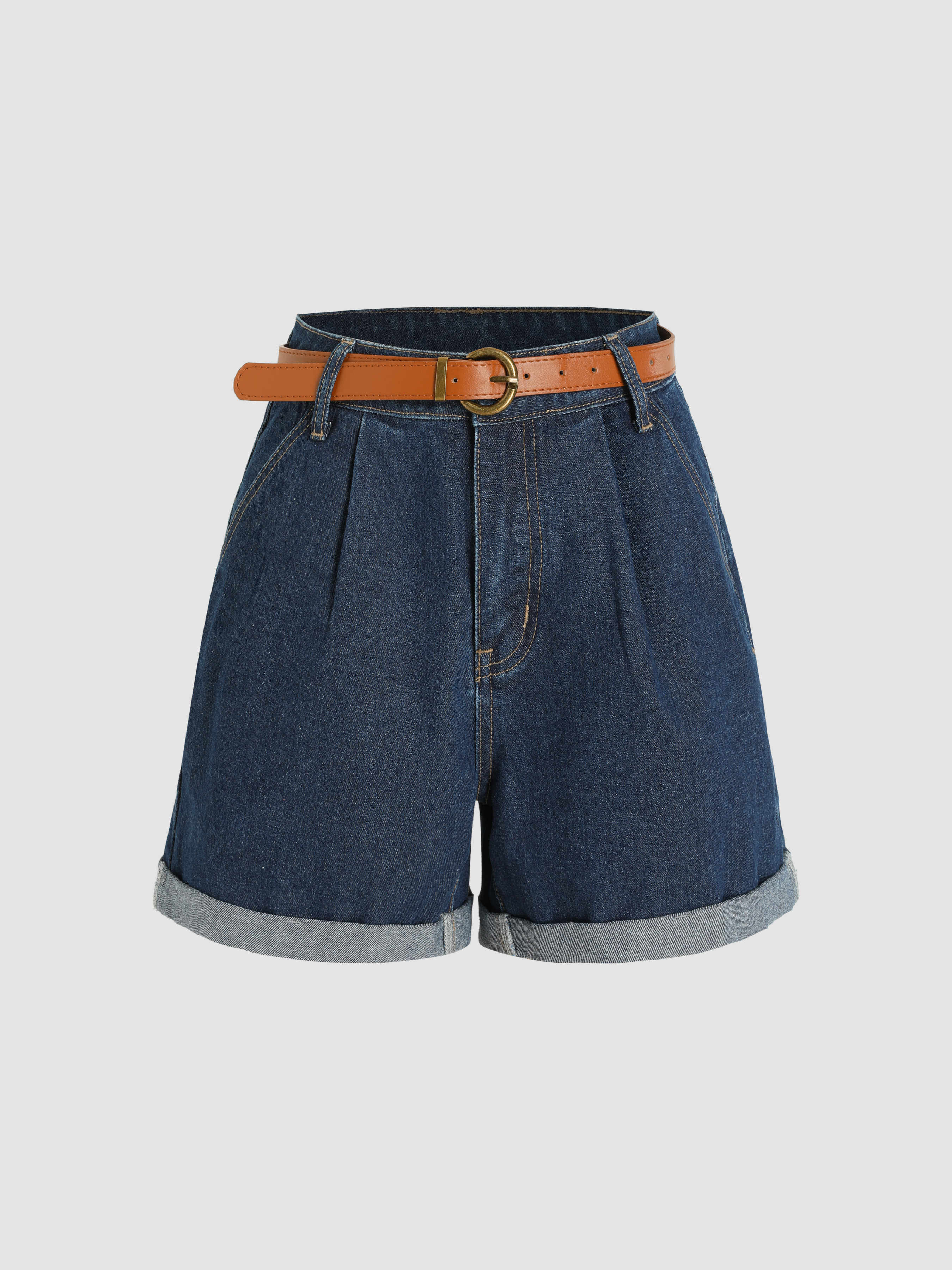 Mid-waist Belt Micro-Pleated Jeans