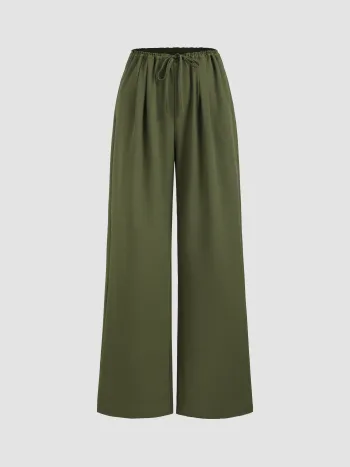Solid High Waist Bowknot Wide Leg Hosen