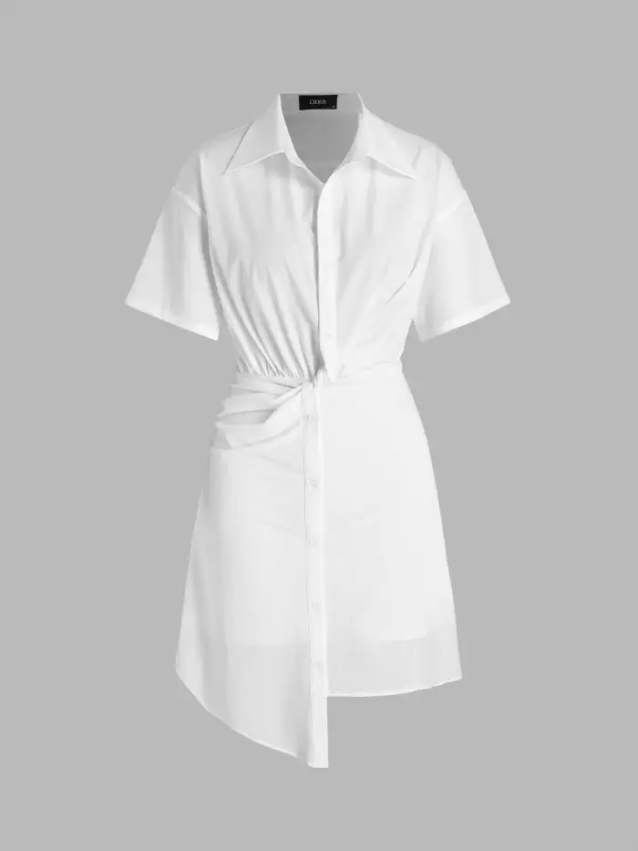 White Dress White Graduation Dresses Sun Dresses Shirt Dress Woven Collar Asymmetrical Mini Shirt Dress For Daily Casual Work White Dress White Graduation Dresses Sun Dresses Shirt Dress Woven Collar Asymmetrical Mini Shirt Dress For Daily Casual Work
