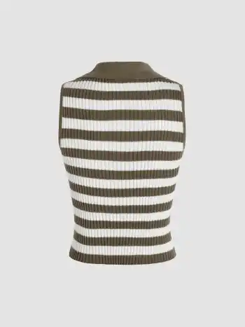 Polo Striped Knitted Crop Tank Top