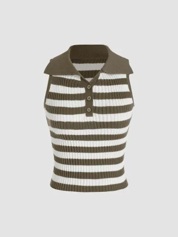 Polo Striped Knitted Crop Tank Top