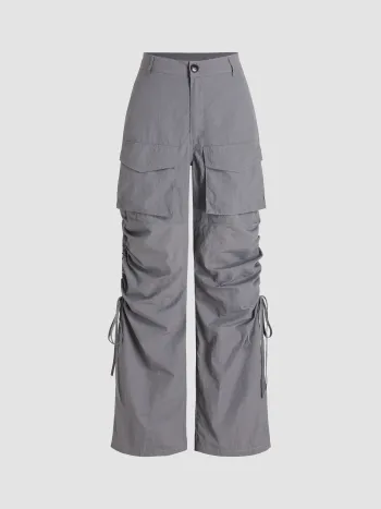 High Waist Pocket Straight Leg Trousers 
