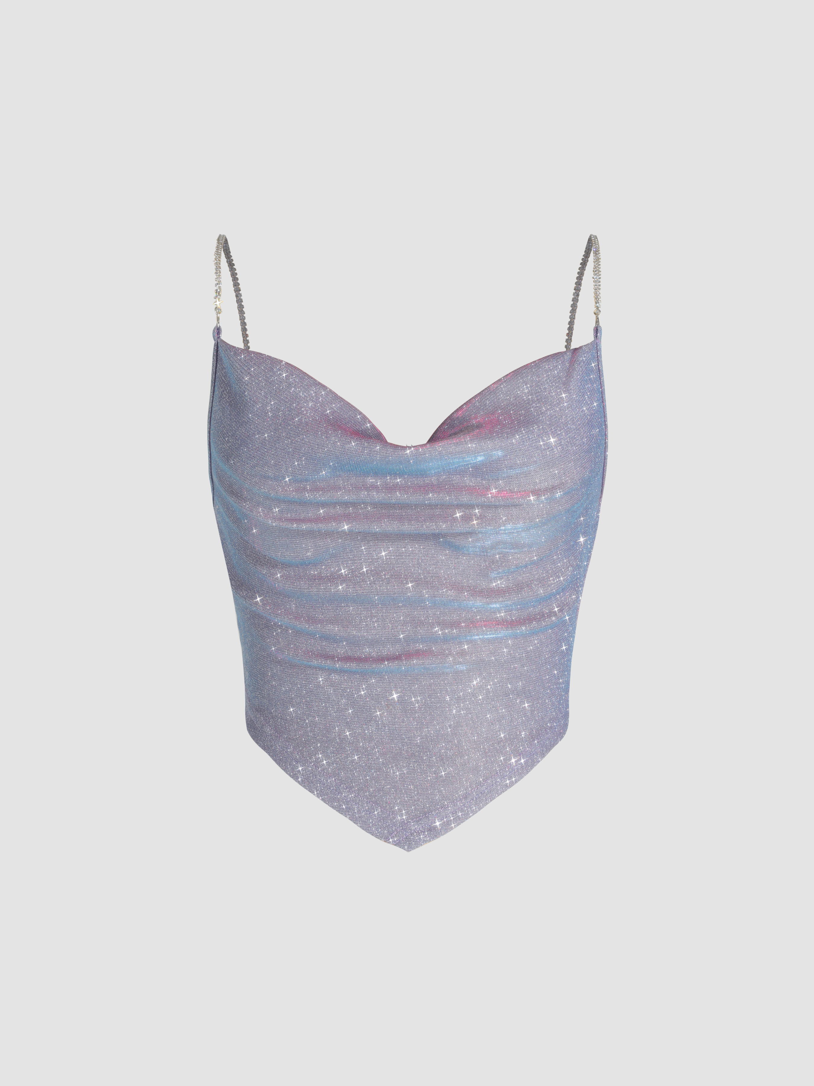 Cider Korean Glitter KPOP Ruched Cowl Neck Tank Top