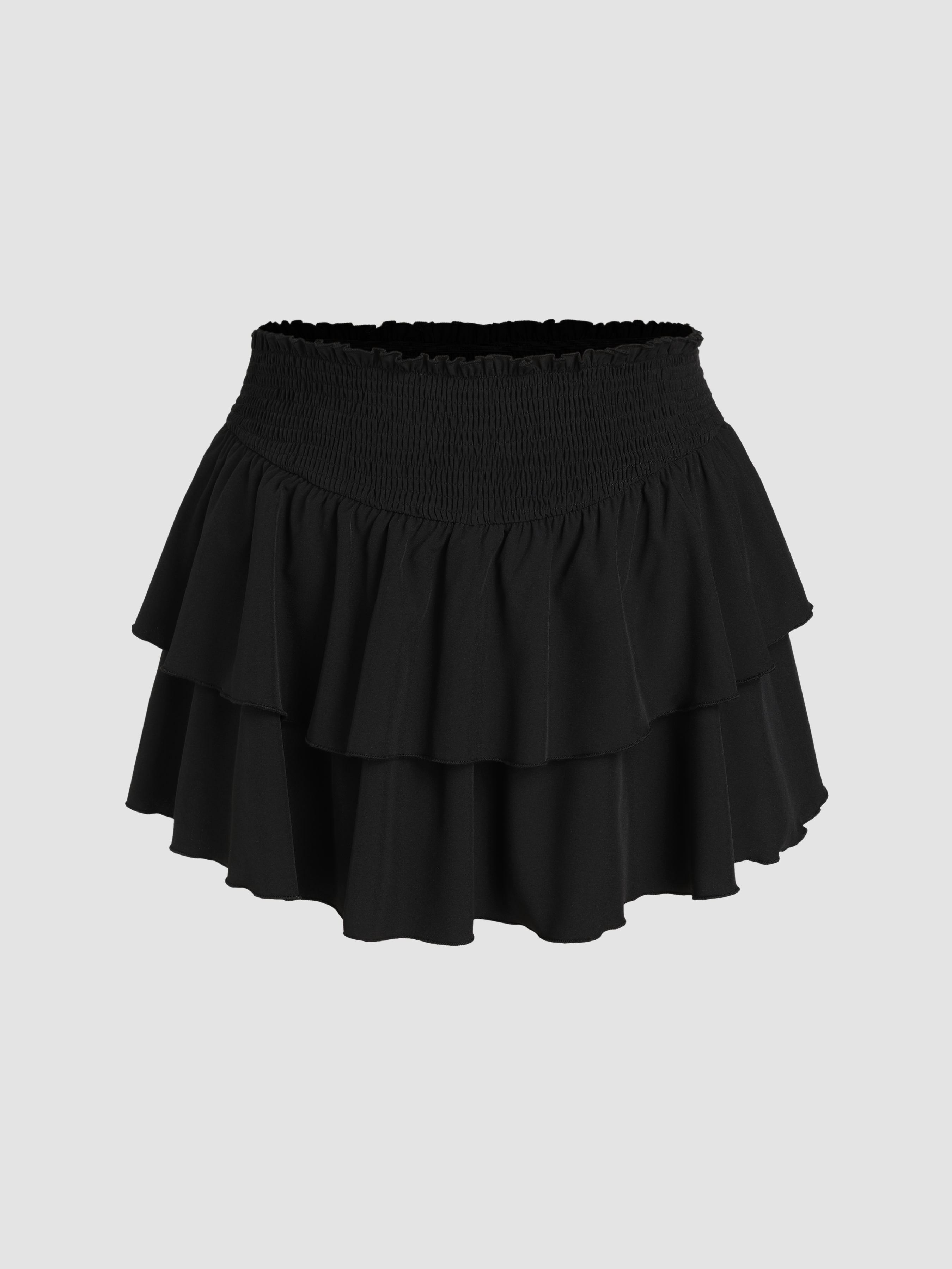 Woven Shirred Ruffle Tiered Skort Curve & Plus For Daily Casual Vacation