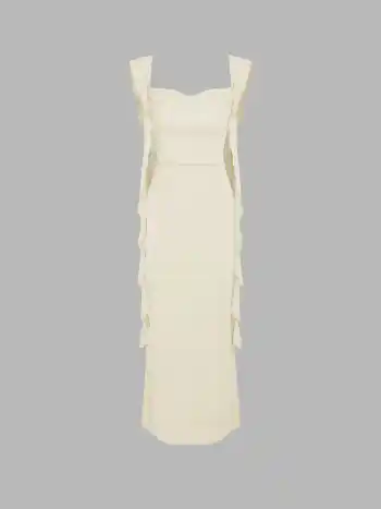 Mesh Ruffle Hem Maxi Dress