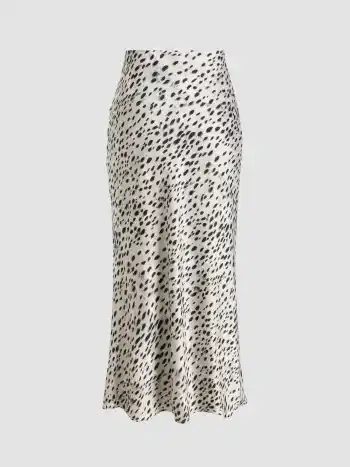 Punktierter Leoparddruck Maxi-Skirt mit Reißverschluss und Schlitz