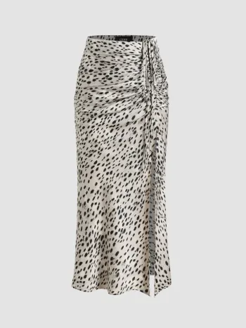 Punktierter Leoparddruck Maxi-Skirt mit Reißverschluss und Schlitz