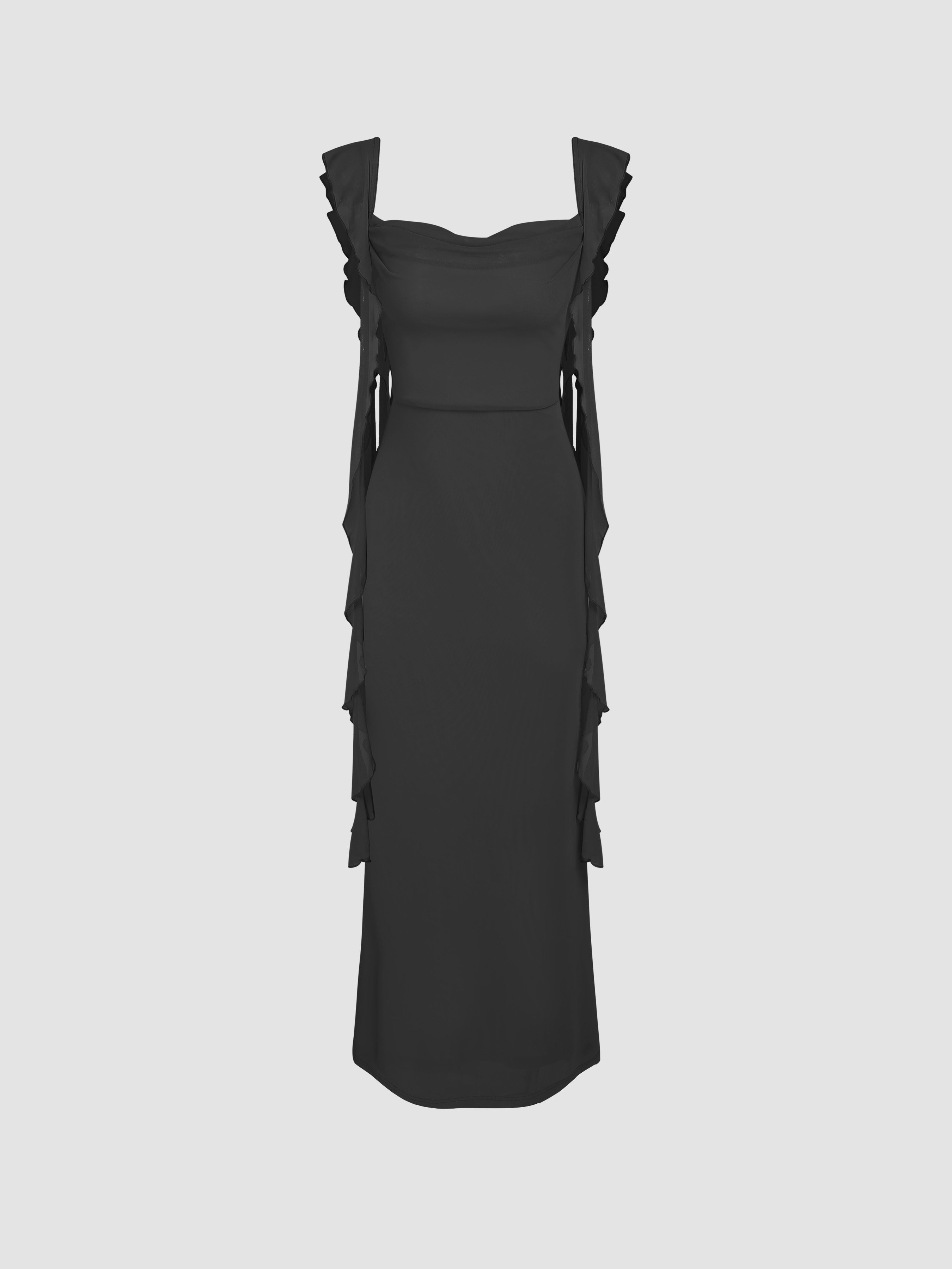 U-neckline Solid Maxi Dress Built-in Shapewear - Cider