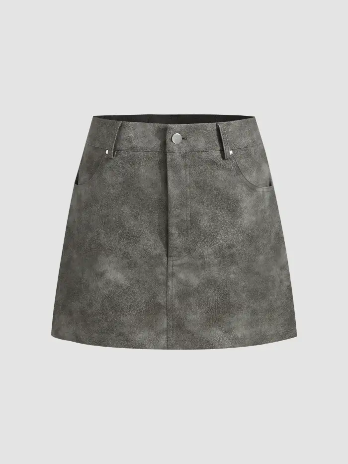 Faux Leather Faux Leather High Waist Solid Button Mini Skirt For