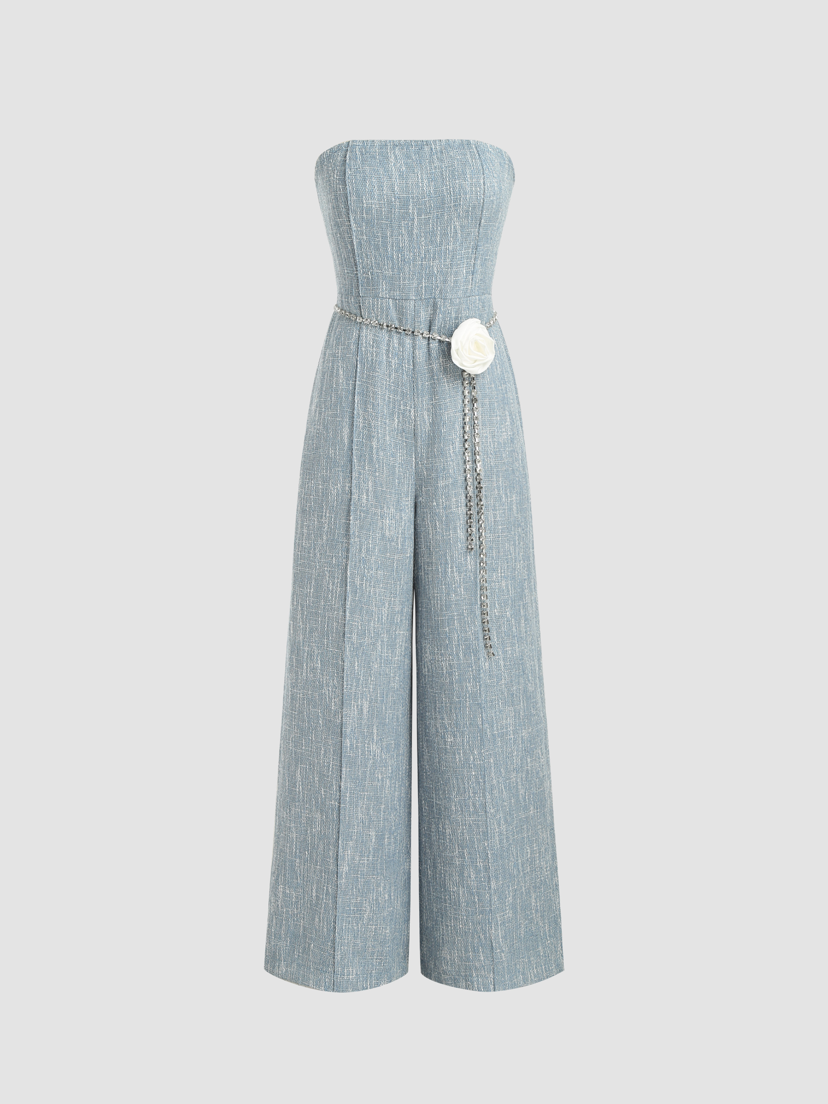Glitzy Jumpsuit With Rosette Belt