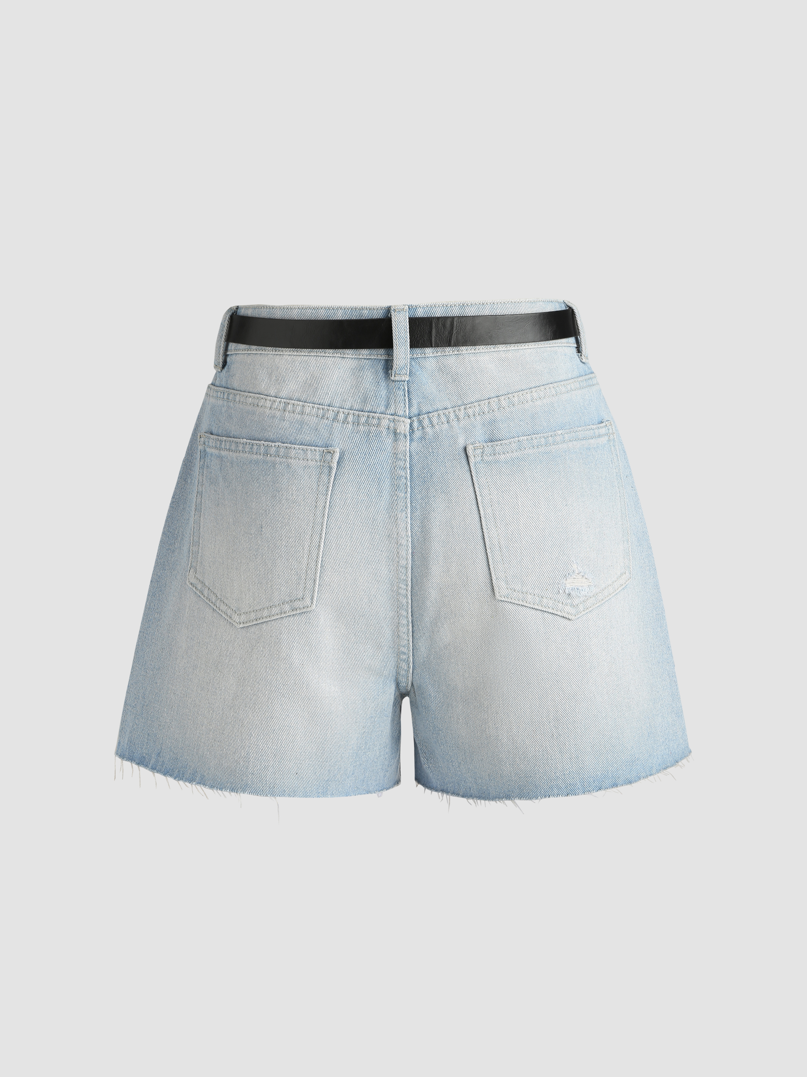 Denim Denim High Waist Ripped Pocket Shorts With Belt For School