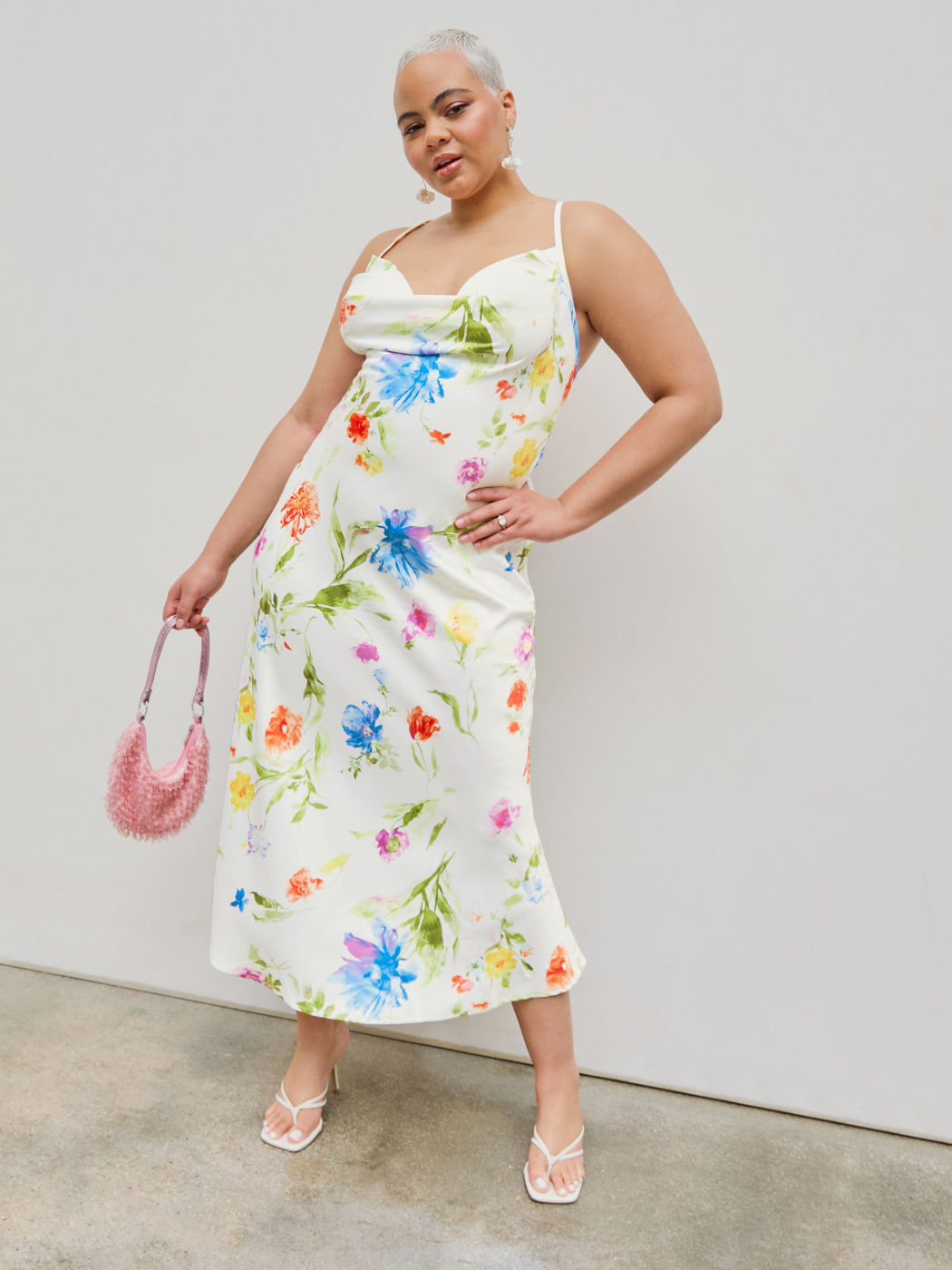  Florales Rückenbinden-Meerjungfrau-Midikleid Kurve & Plus