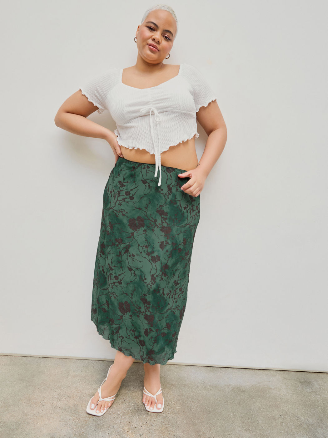  Mid Waist Mesh Floral Maxi Rock Kurve & Plus