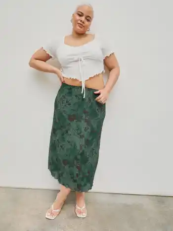  Mid Waist Mesh Floral Maxi Rock Kurve & Plus